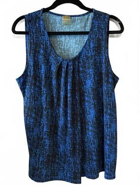 Anne Klein Sleeveless Blue and Black Patterned Top Size L